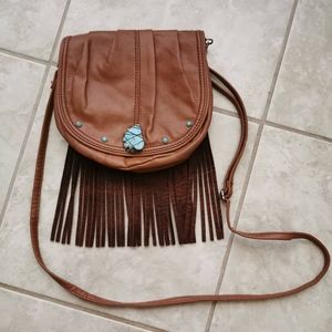 Western boho crossbody bag with fringe a turquoise